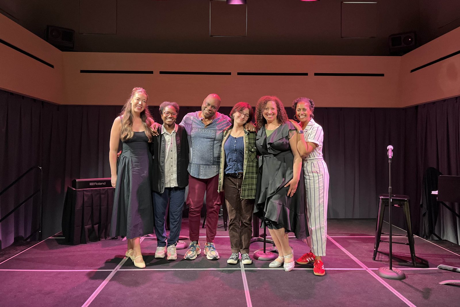 Shaw Festival theatre artists and intern on the stage.
