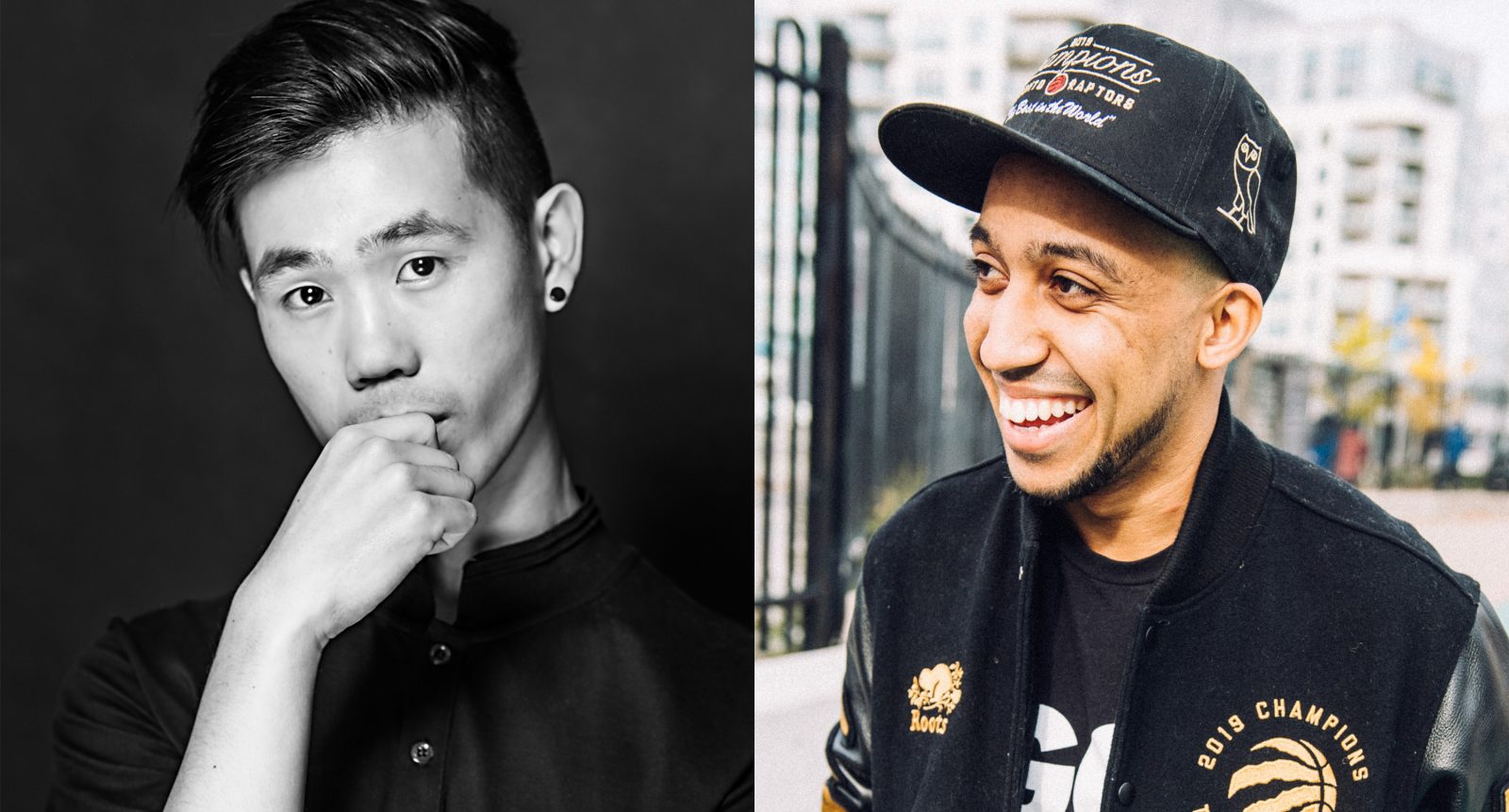 Two portrait images of young men