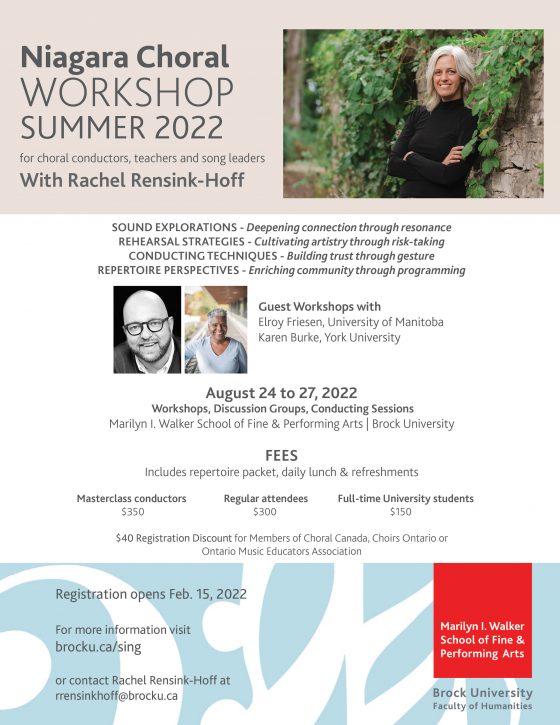 Niagara Choral Workshop with Rachel Rensink-Hoff poster