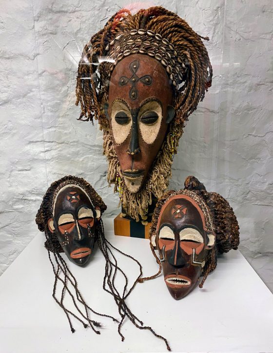 Photo of three masks included in the Eternal Africa/Voices in-between exhibit.