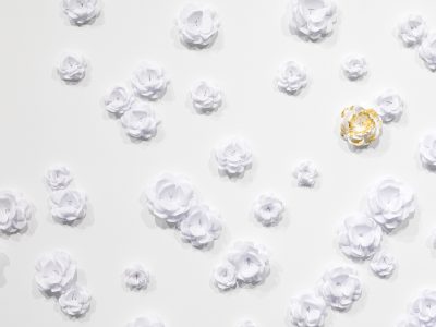 white paper flowers on white top