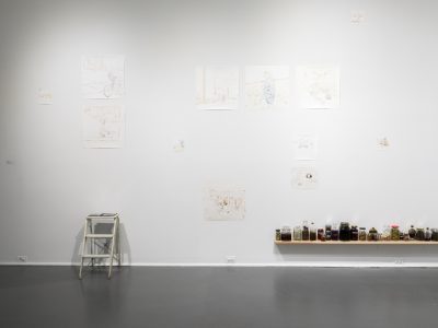 interior view of gallery art installation
