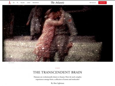 4. A screenshot of The Atlantic website featuring a patina image of a man and woman kissing.