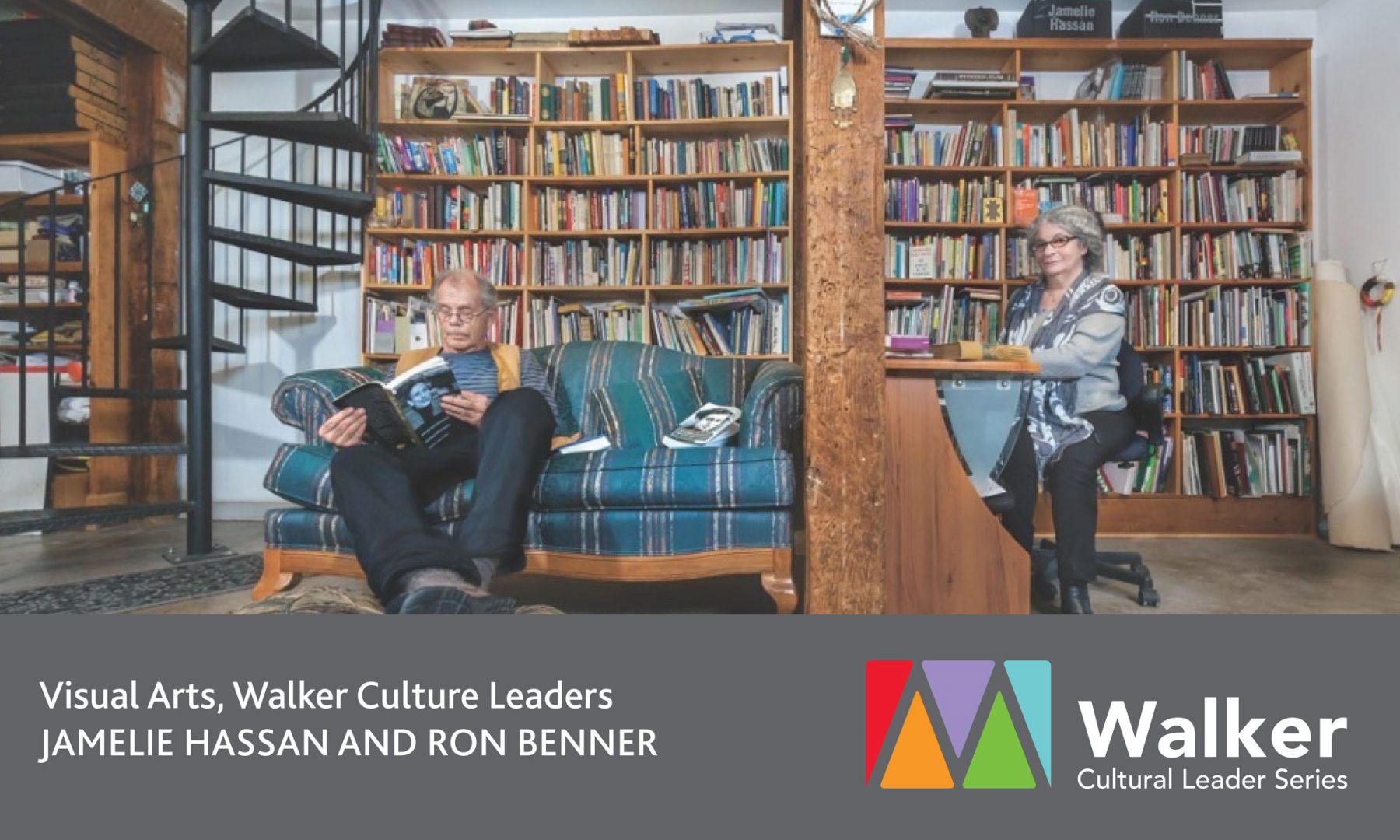 Artists amelie Hassan & Ron Benner sit in their studio