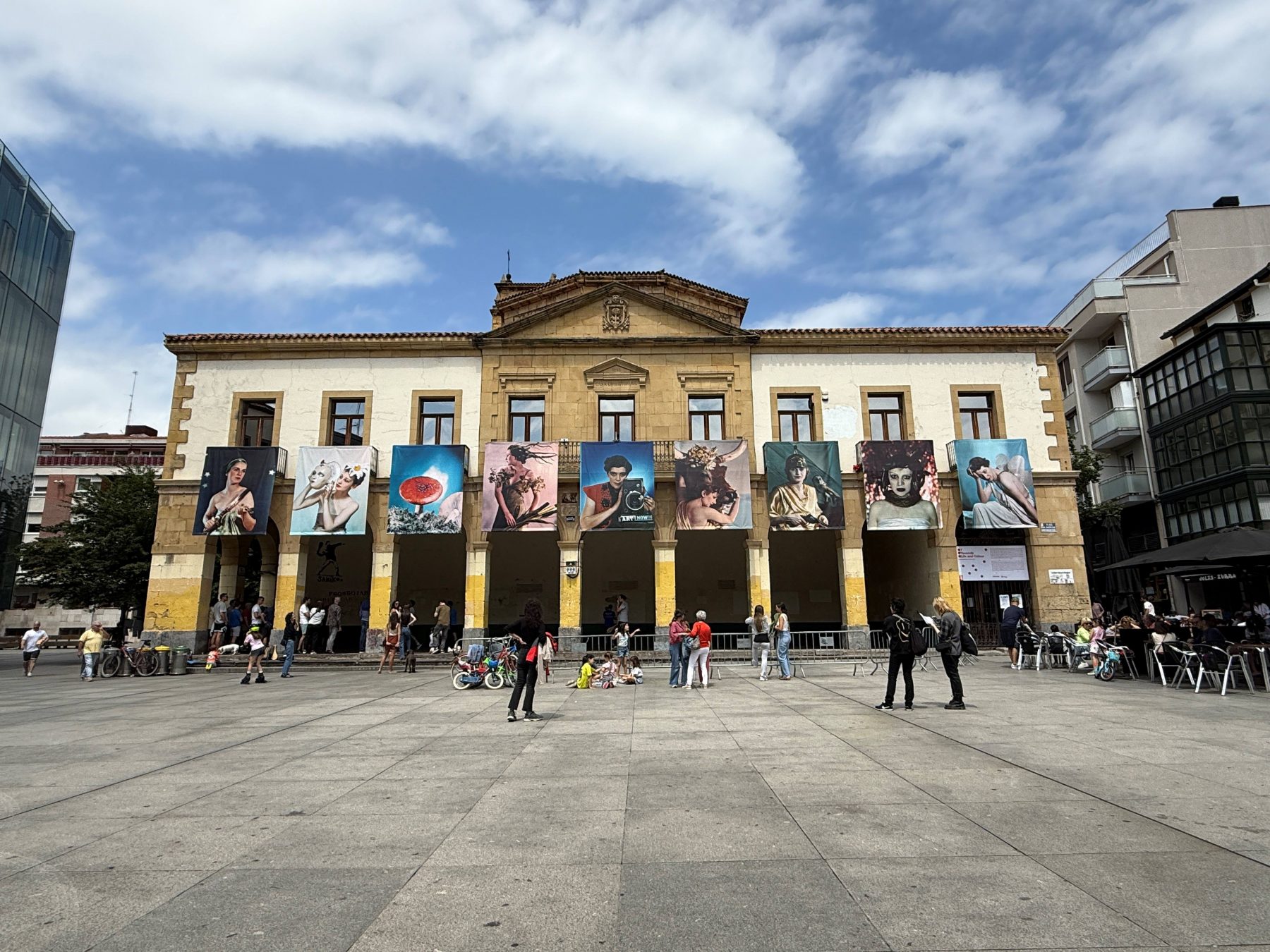 Photo of a photography exhibit in a plaza in Bilbao