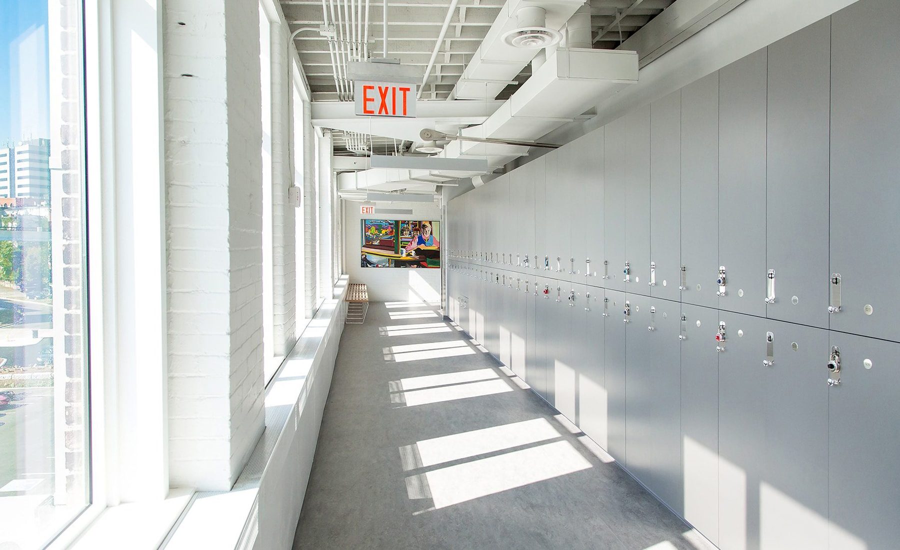 Hallway and lockers in the Marilyn I. Walker School of Fine and Performing Arts building 