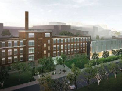 Brock University 198 St. Paul Street: Aerial view of the Haircloth Building from southwest