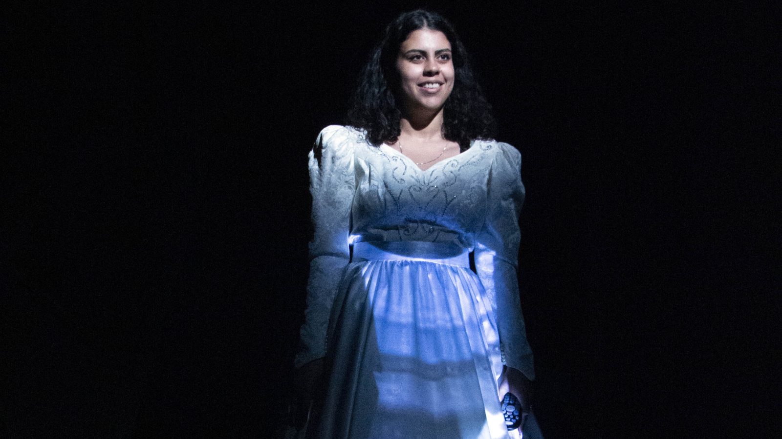 DART student Celine Zamidar in a dress rehearsal of the play Video by Yvette Nolan