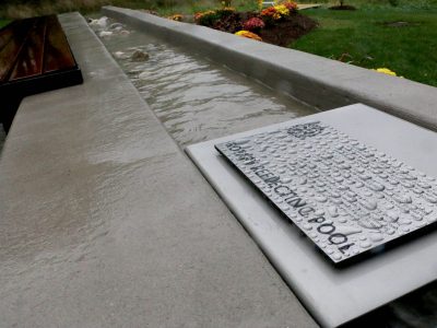 Rotary Reflecting Pool water feature outside of Brock University's Marilyn I. Walker School of Fine and Performing Arts