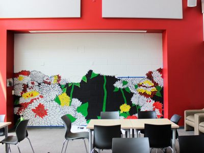 Chardon Trimble-Kirk International Centre Global Commons mural with scaffold