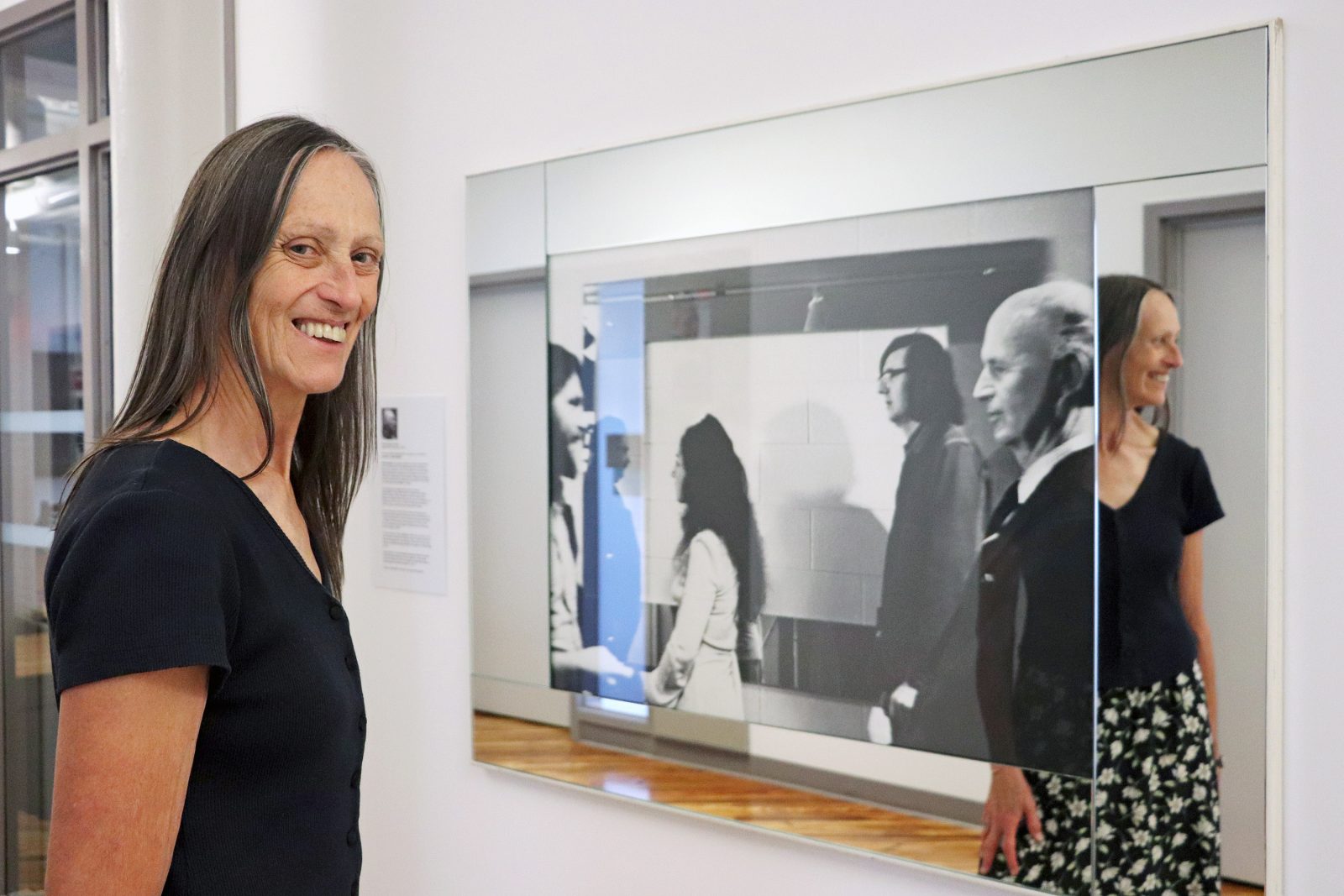 Lesley Bell in front of a Michael Snow’s Timed Image