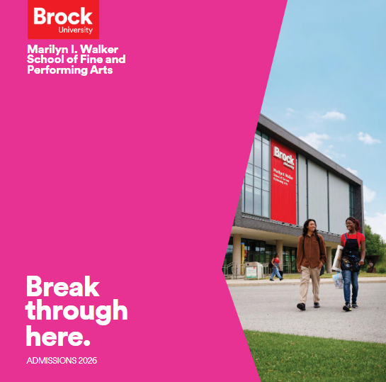 Cover image of 2026 MIWSFPA Viewbook with pink background and photo of three students in front of the main building.
