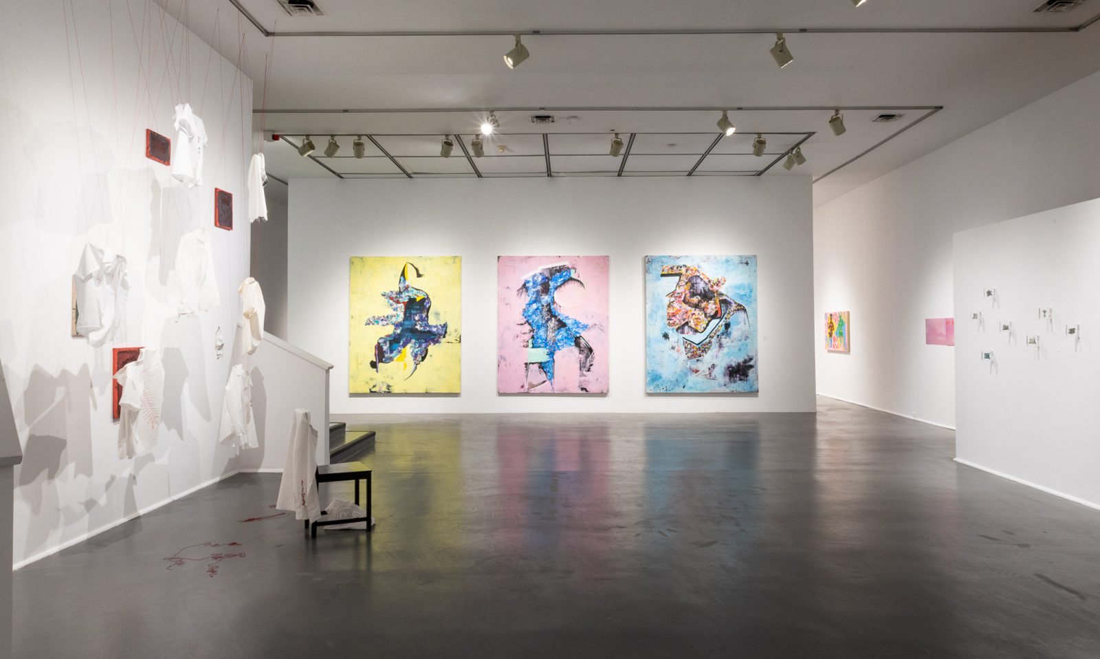 Artwork from CODA artists Lillian Pasqua, Curt Richards, Aidan Frenette displayed in the Visual Arts centre