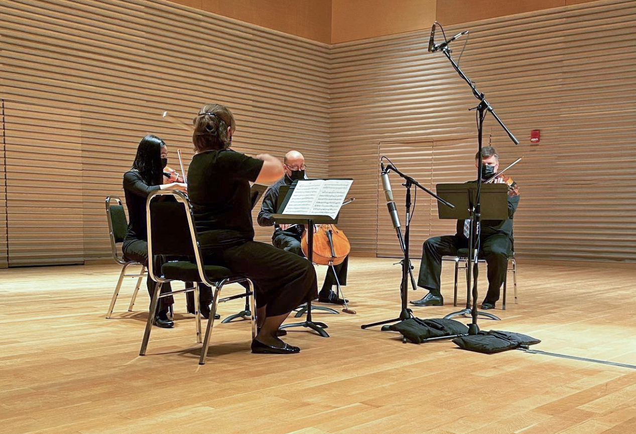 Walker String Qaurtet in sound studio
