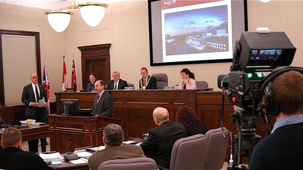 Brian Hutchings, Vice-President of Finance and Administration, who joined President Jack Lightstone and Humanities Dean Douglas Kneale at city council presentation
