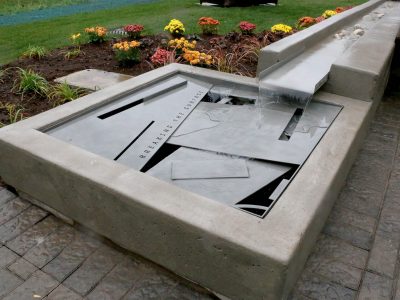 Rotary Reflecting Pool water feature outside of Brock University's Marilyn I. Walker School of Fine and Performing Arts