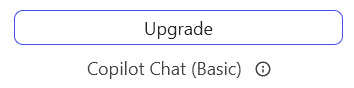 An image of the bottom-left corner of the Copilot user interface featuring the text "Copilot Chat (Basic)" and a blue button that says "Upgrade".