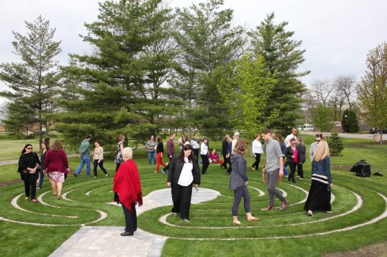 People walking the Labyrinth