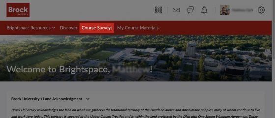 Course surveys link in main menu of Brightspace