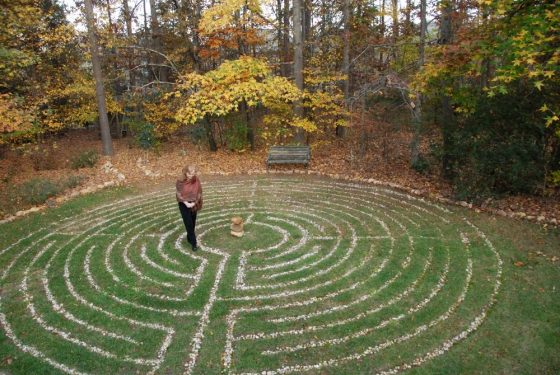 Women walking a classical labyrinth