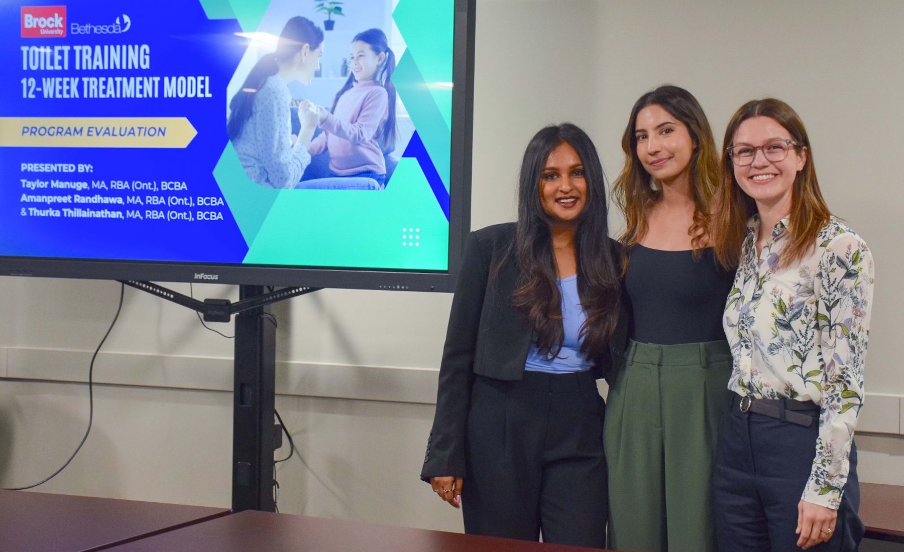 Brock PhD students Thurka Thillainathan (MA ’23), Amanpreet Randhawa and Taylor Manuge.