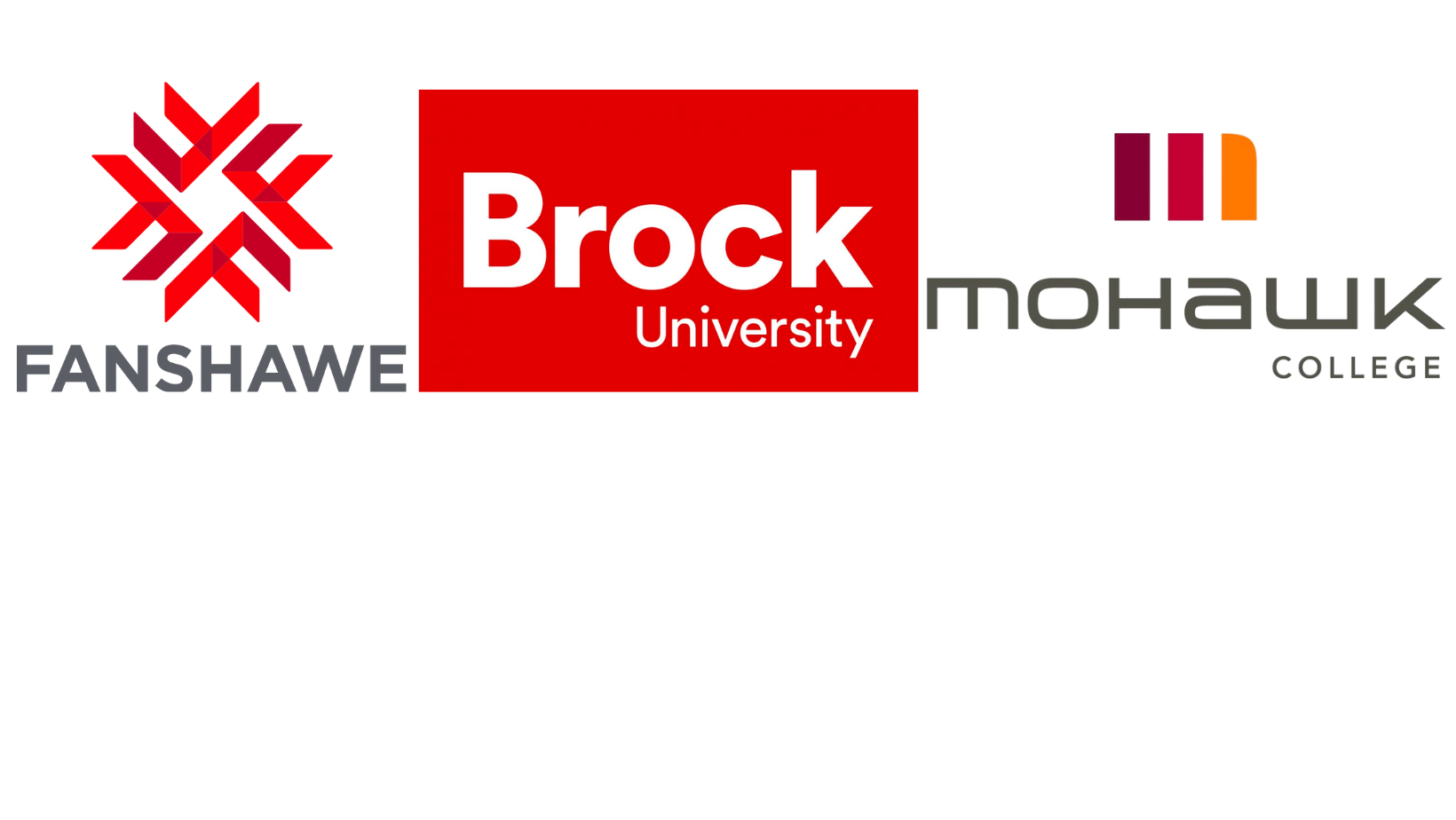 Fanshaw logo, Brock University logo and Mohawk college logo - CPCF's Collaborative Programs 