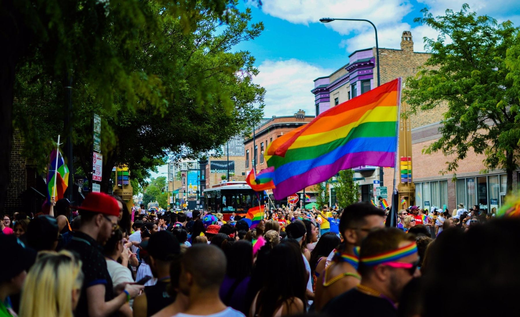 Crowded Toronto street during Pride Parade 