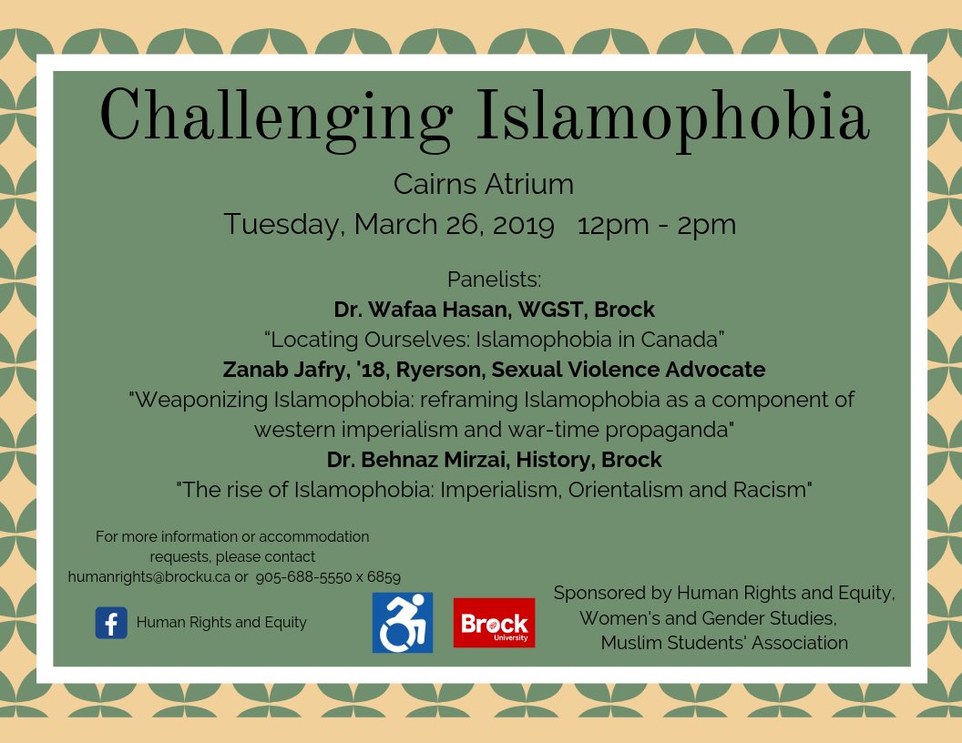 Poster for Challenging Islamophobia, a panel event on March 26, 2019