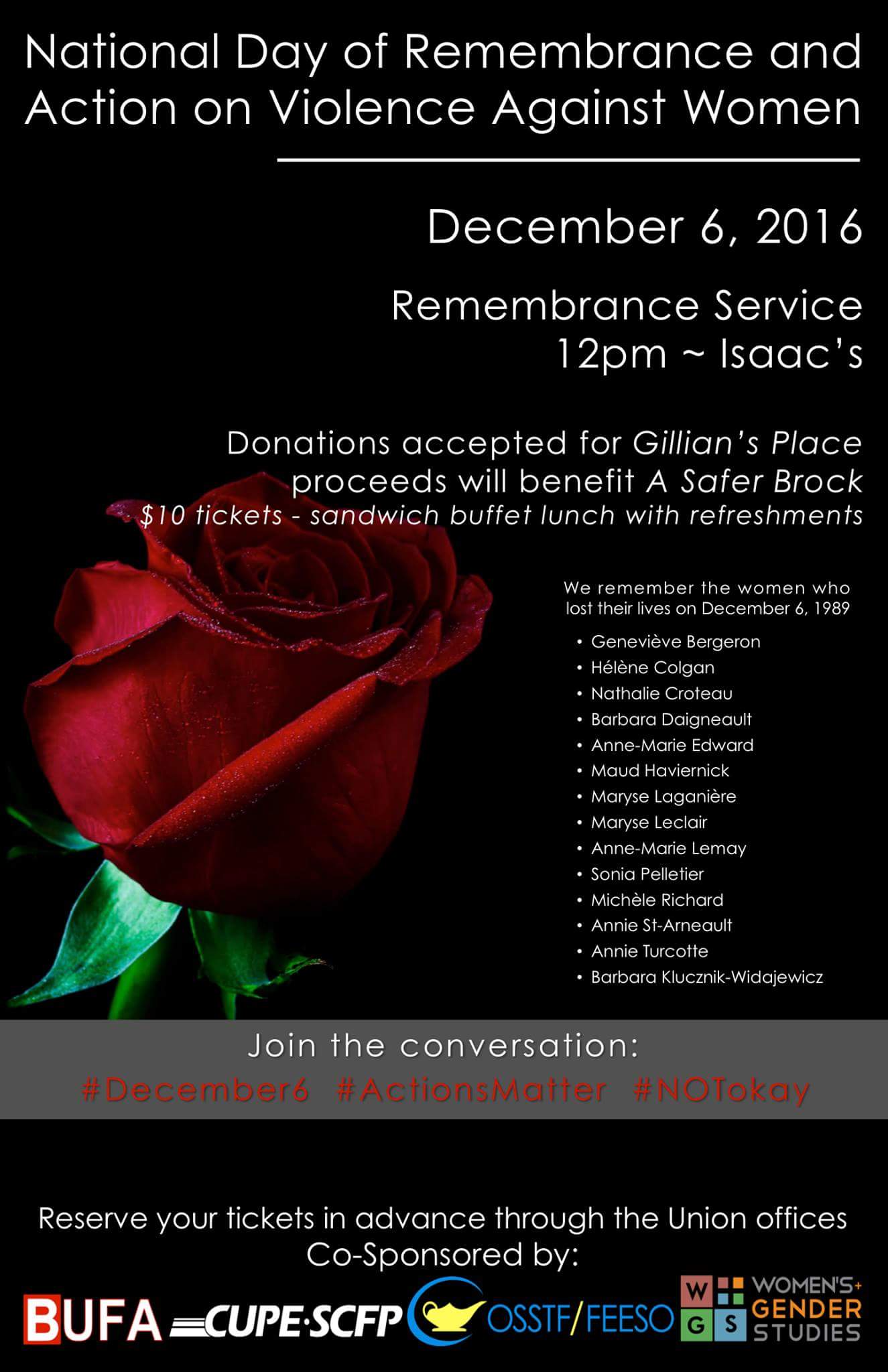 Poster for "National Day of Remembrance and Action on Violance Against Women" on December 6, 2016