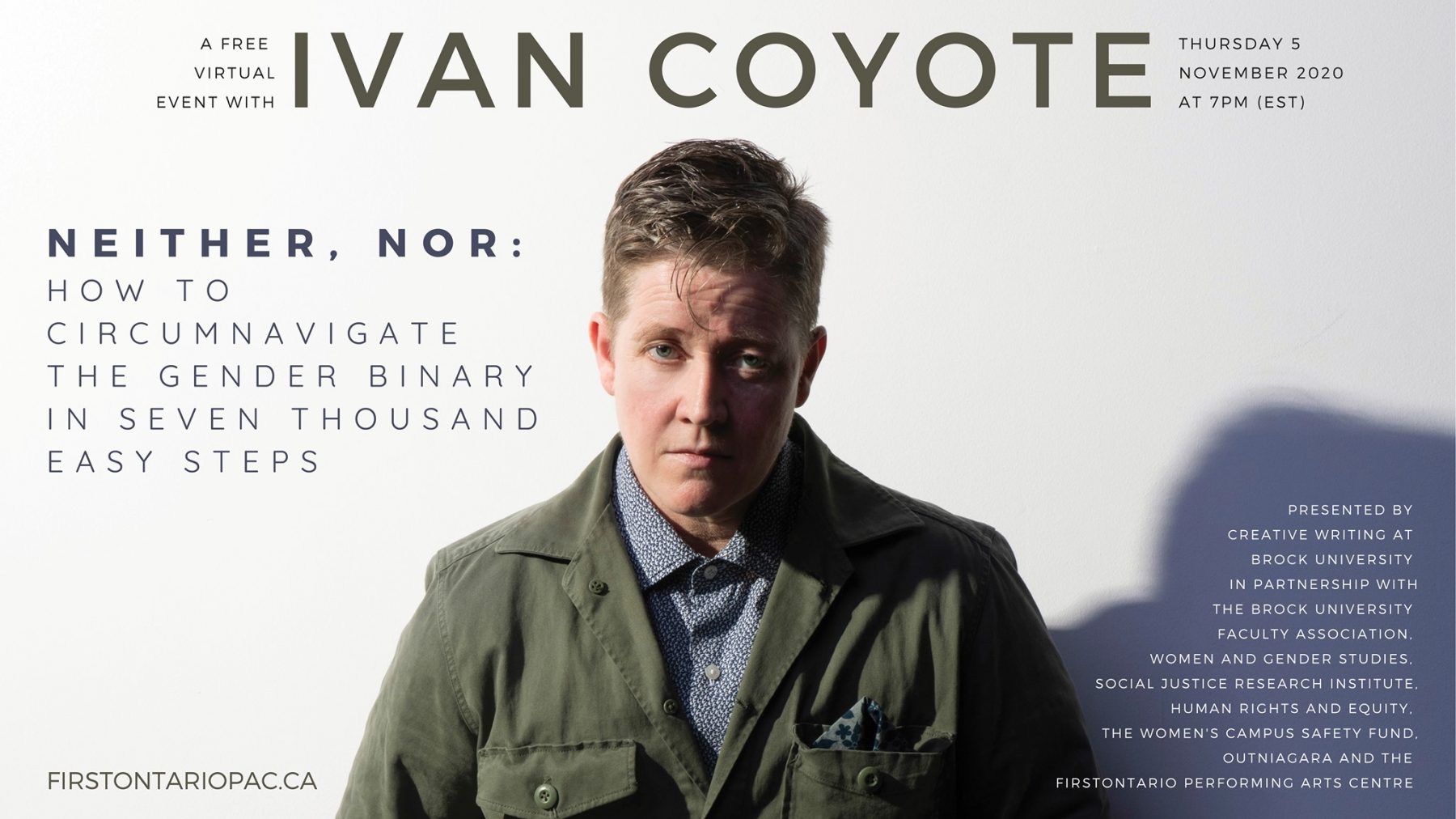 Poster for the event Neither Nor with Ivan Coyote on November 5, 2020