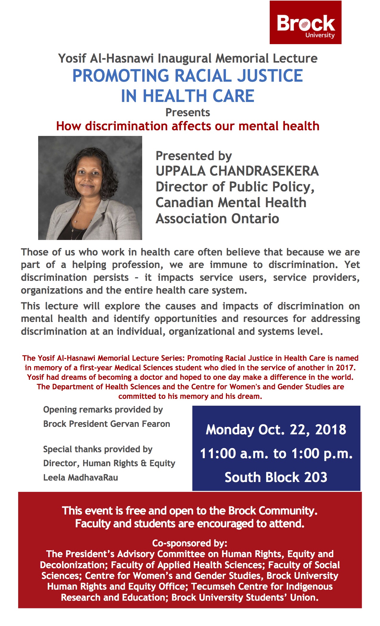 Poster for presentation How Discrimination Affects Our Mental Health on October 22, 2018