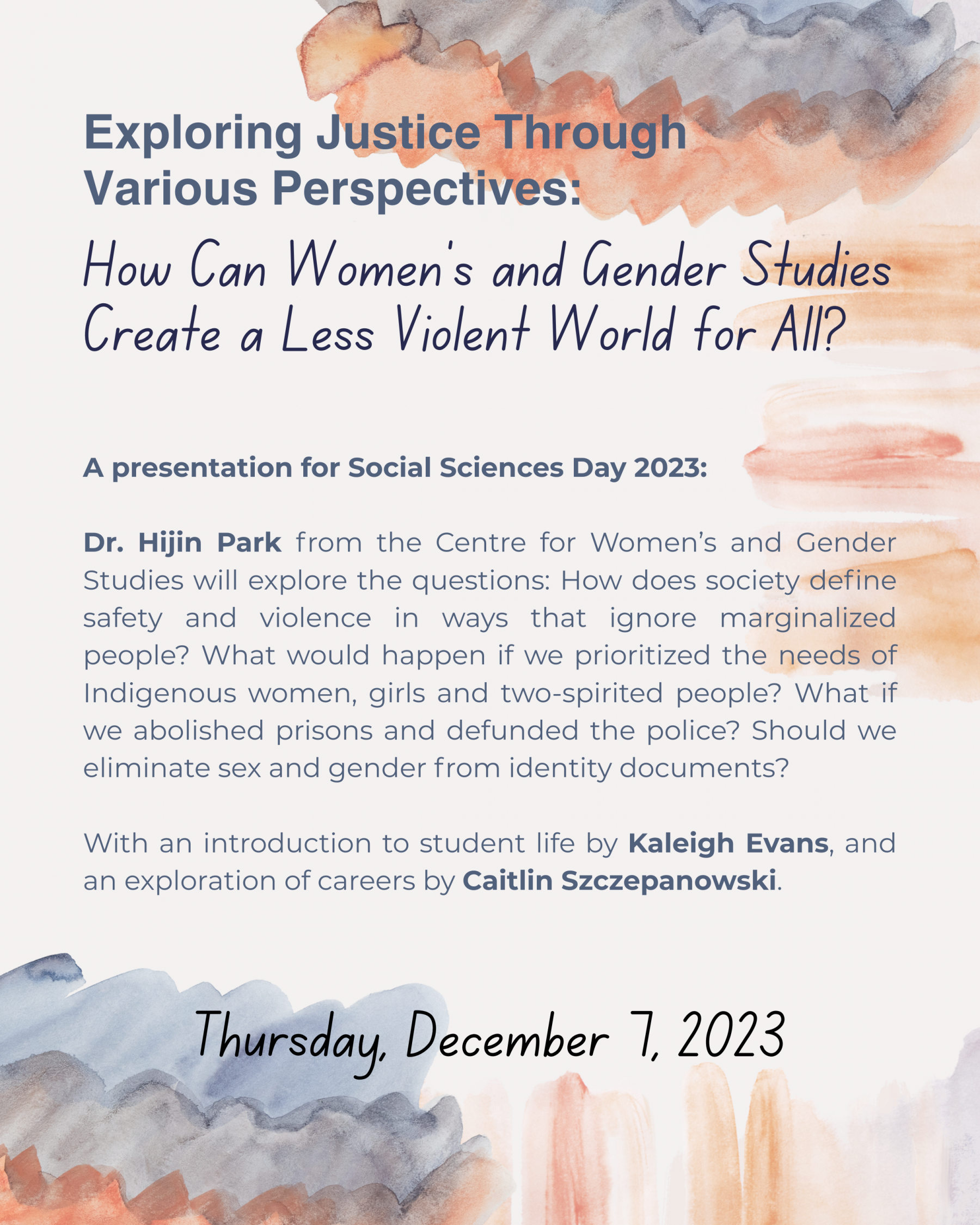 Poster for Exploring Justice Through Various Perspective on December 7 2023