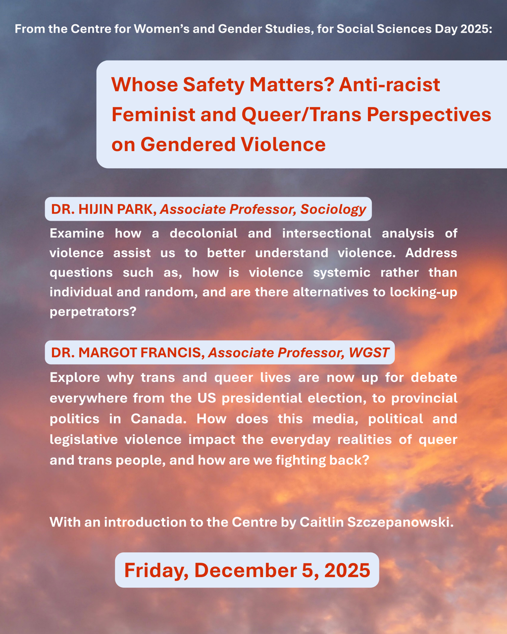 Poster for Whose Safety Matters? Anti-racist Feminist and Queer/Trans Perspectives on Gendered Violence on December 5 2025