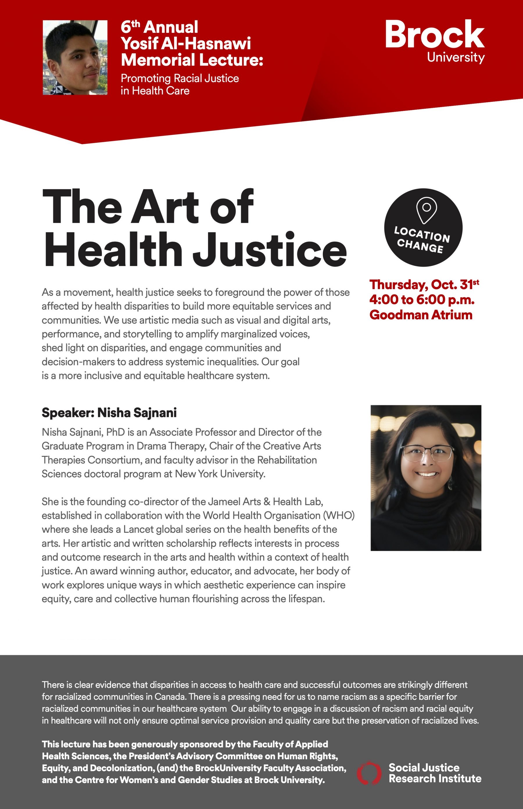 Poster for event the Art of Health Justice on October 31, 2024