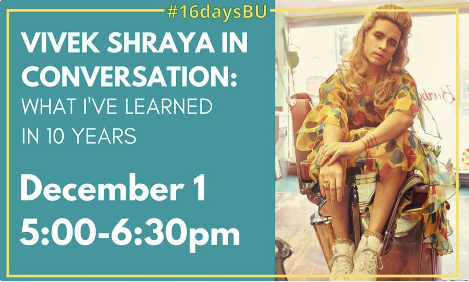 Poster for online event Vivek Shraya in Conversation on December 1, 2020