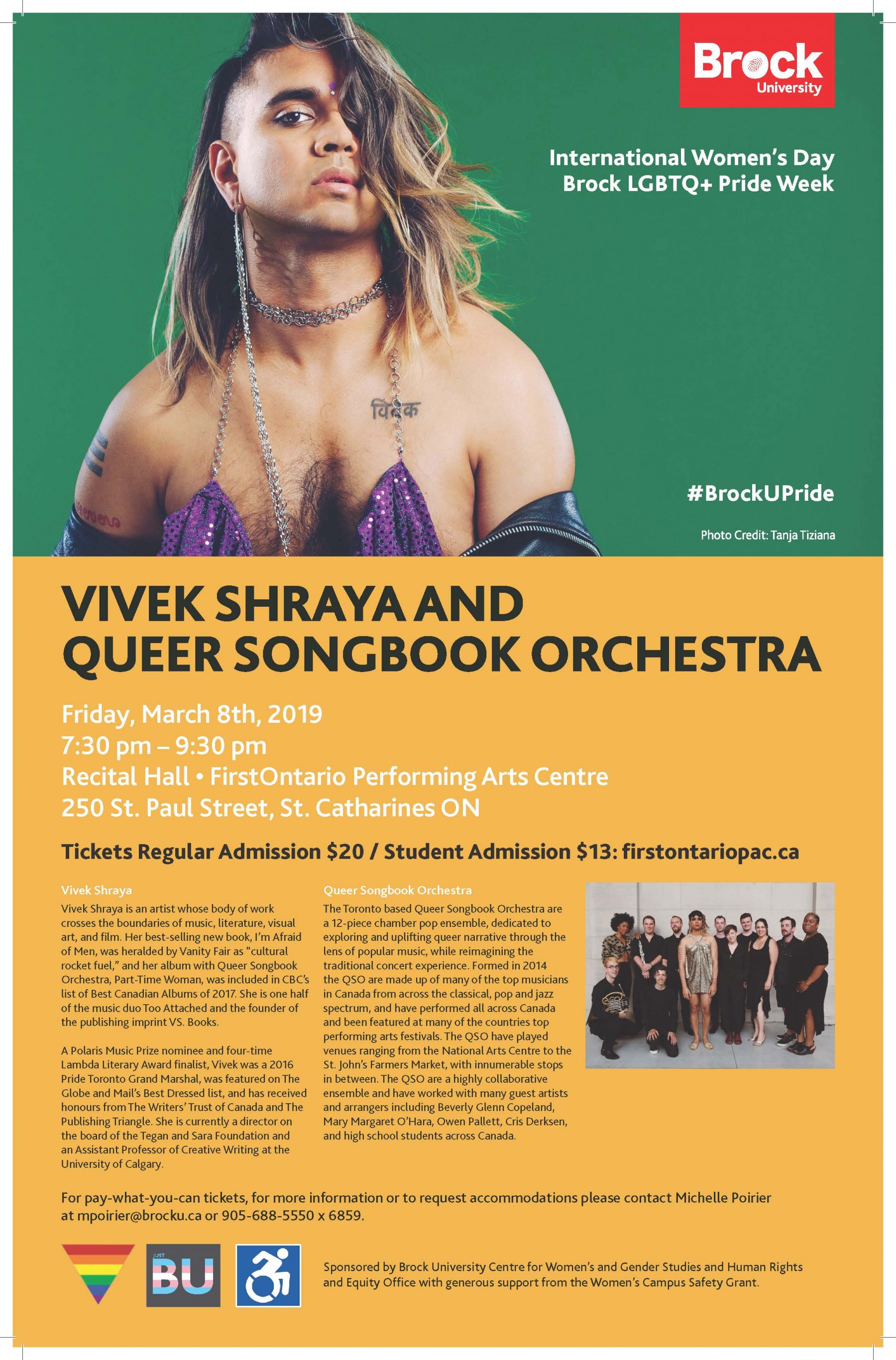 Poster for concert Vivek Shraya and Queen Songbook Orchestra on March 8, 2019