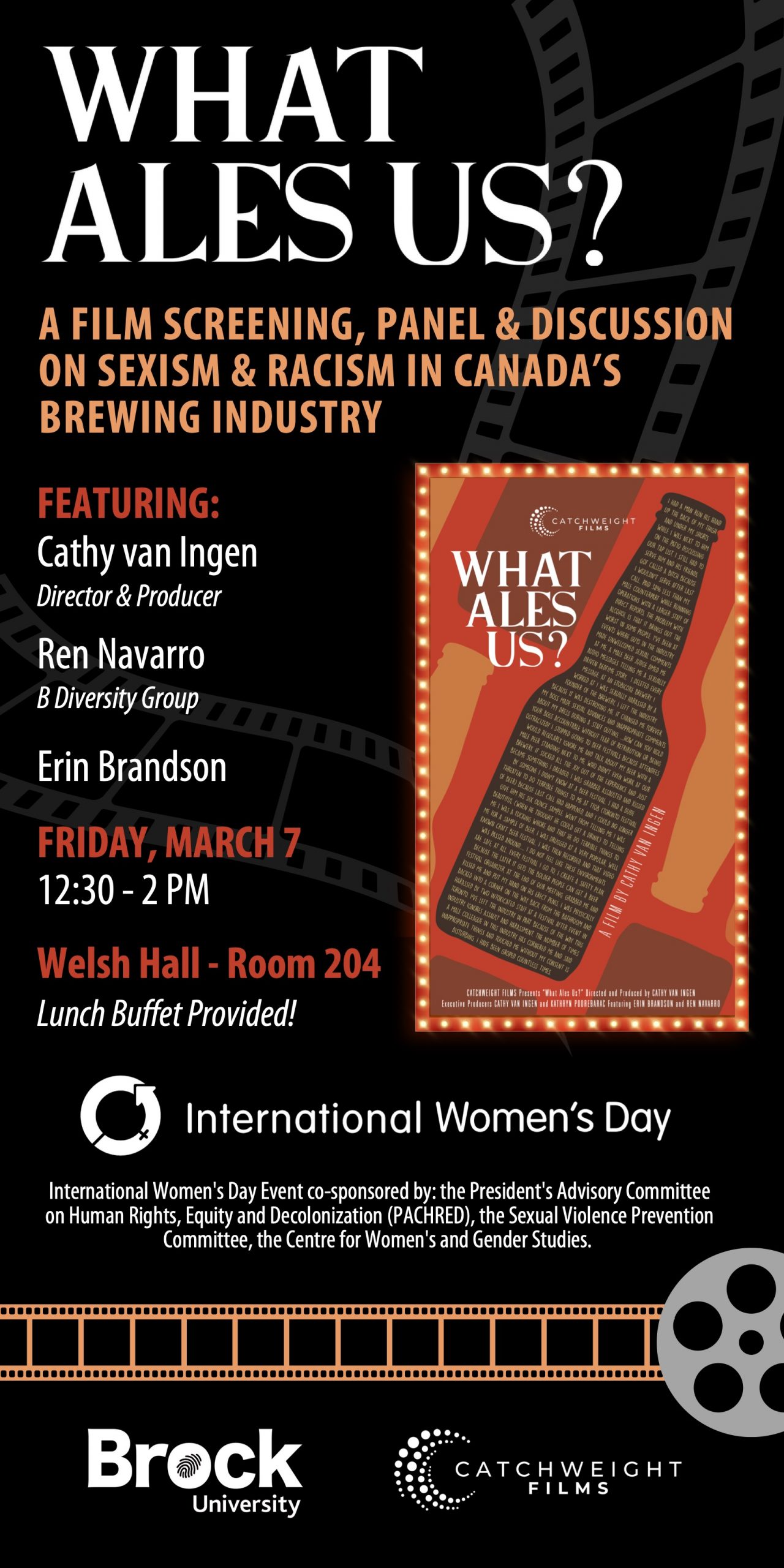 Poster for What Ales Us: A Film Screening, Panel, and Discussion on Sexism and Racism in Canada's Brewing Industry (March 7, 2025)