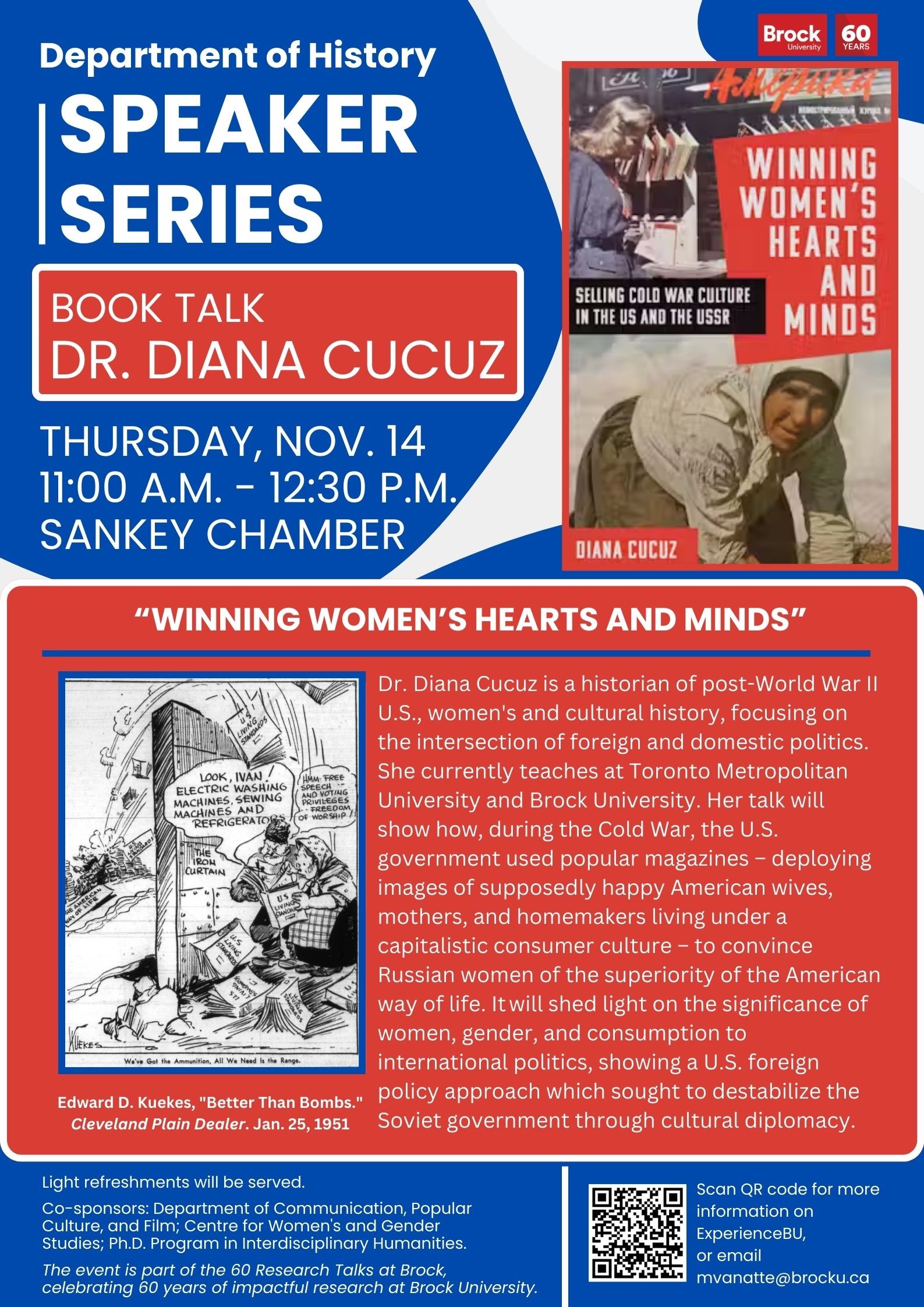 Poster for Department of History Speaker Series title book talk with Diana Cucuz - Winning Women's Hearts and Minds on November 14, 2024