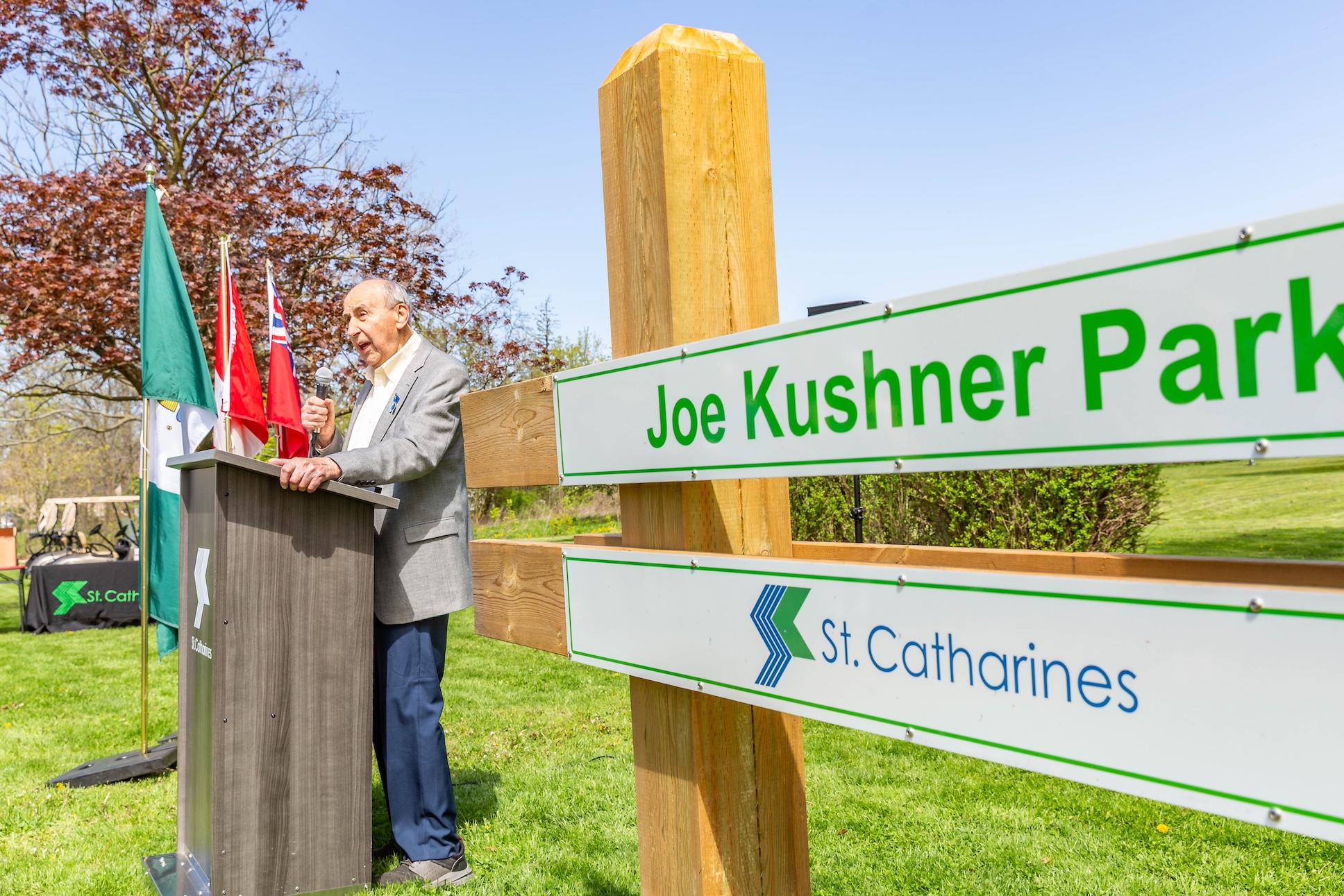 Joe Kushner speaks at Joe Kushner Park in St. Catharines