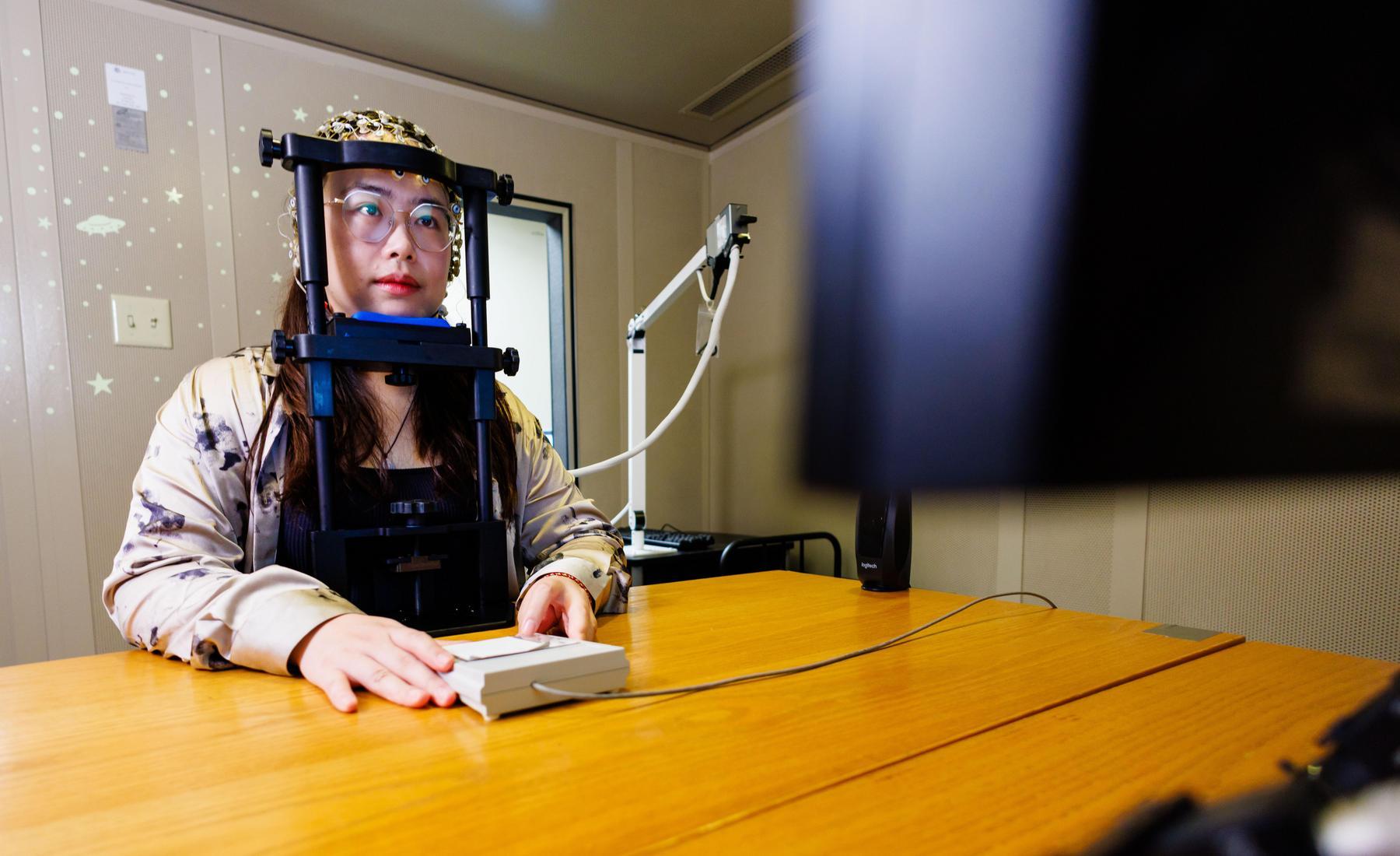 Subject undergoing brain imaging.