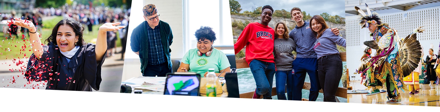A collage of Brock University students, faculty and community members celebrating, learning and participating in cultural activities.