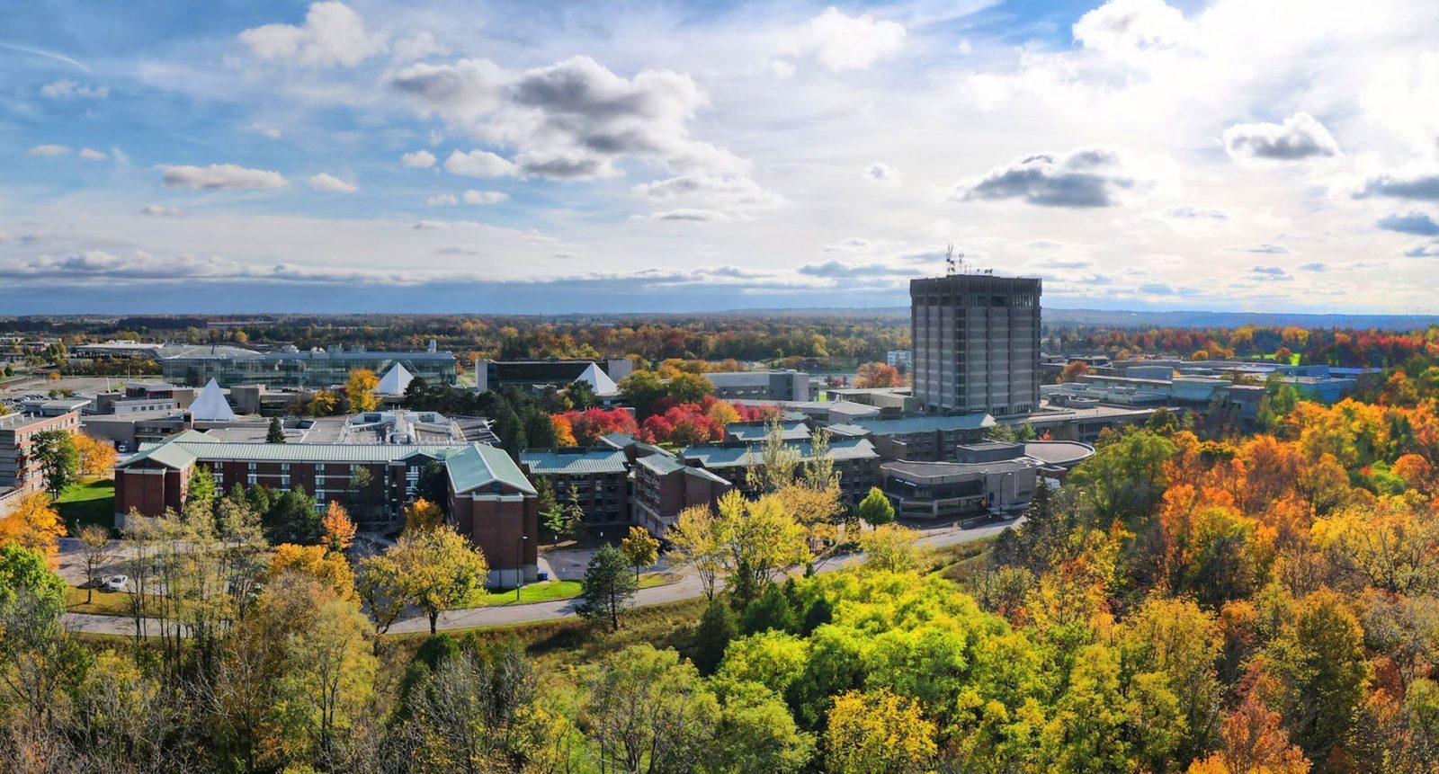 Aerial shot of Brock's main campus in the Fall.