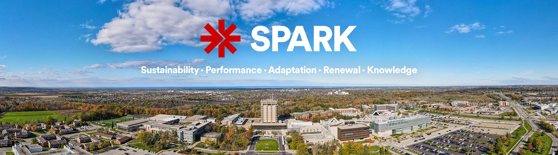 Aerial photo of Brock campus with the Brock tower in the middle.