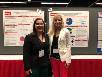 Carly Magnacca presenting a poster on acceptance and commitment training (ACT) (with advisor Kendra Thomson presenting an ACT review by Amanda Marcinkiewicz) at ABAI 2019.