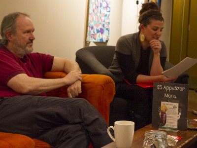 Group of people talking in a coffee shop